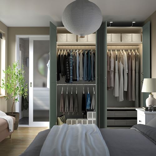 IKEA - PAX/GRIMO, PAX gardırop, beyaz-gri-yeşil, 200x60x236 cm