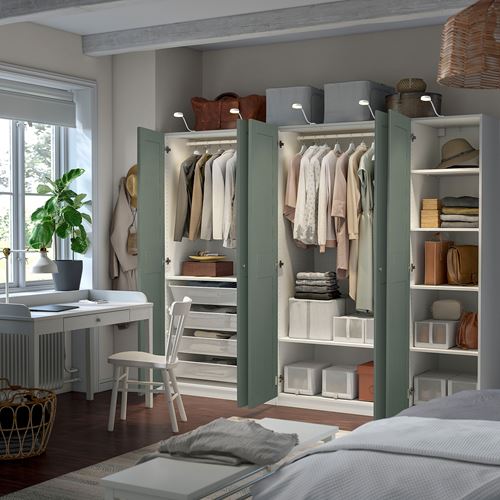 IKEA - PAX/GRIMO, PAX gardırop, beyaz-gri-yeşil, 250x60x201 cm
