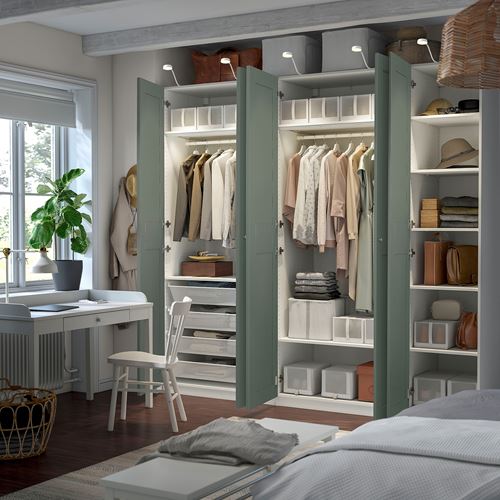 IKEA - PAX/GRIMO, PAX gardırop, beyaz-gri-yeşil, 250x60x236 cm