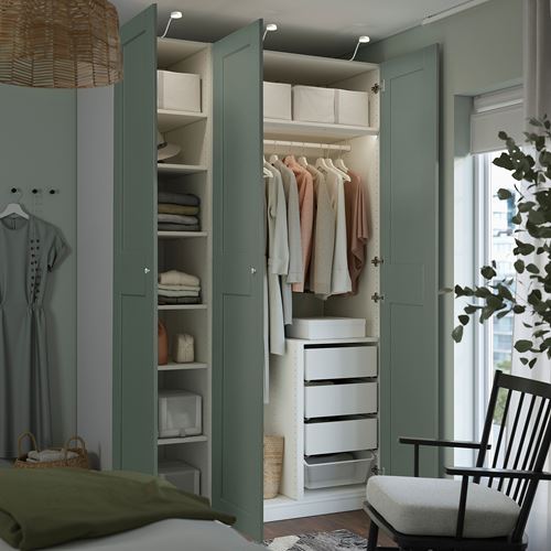 IKEA - PAX/GRIMO, PAX gardırop, beyaz-gri-yeşil, 150x60x236 cm