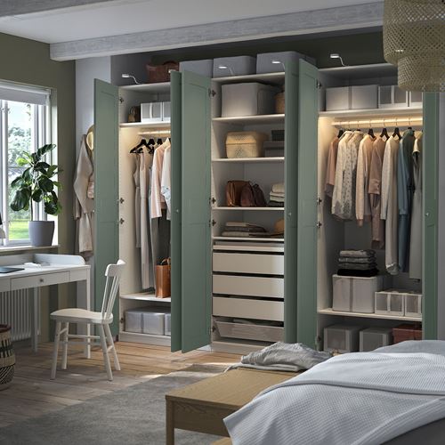 IKEA - PAX/GRIMO, PAX gardırop, beyaz-gri-yeşil, 300x60x236 cm