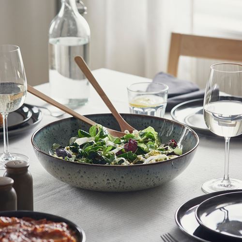 IKEA - GLADELIG, seramik servis kasesi, bej-yeşil, 30 cm