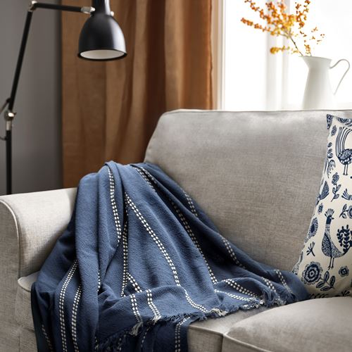 IKEA - KRUTBRANNARE, örtü, mavi-kırık beyaz, 130x170 cm