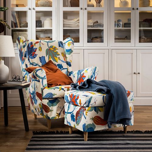 IKEA - STRANDMON, tekli koltuk kılıfı, stigsbo çok renkli-bej