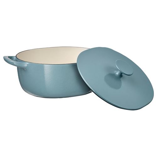 IKEA - VARDAGEN, casserole with lid, enamelled cast iron -light beige/dark grey/blue, 5 l