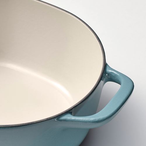 IKEA - VARDAGEN, casserole with lid, enamelled cast iron -light beige/dark grey/blue, 5 l