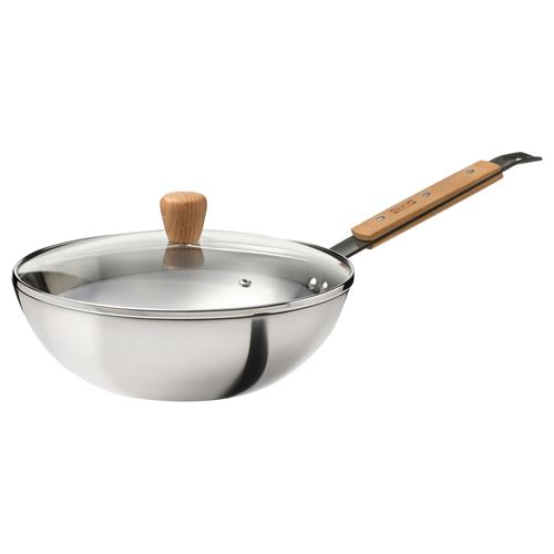 IKEA - VARDAGEN, wok tava, cam-karbon çelik-kayın, 28 cm