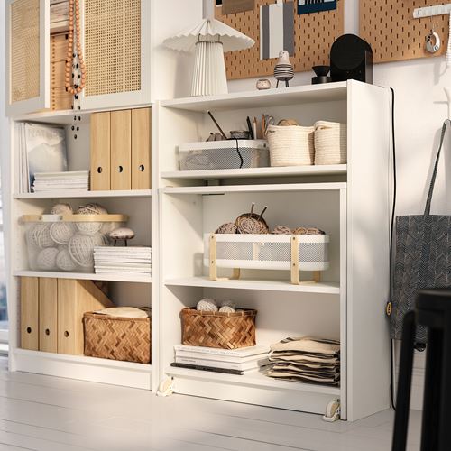 IKEA - BILLY, katlanabilir masalı kitaplık, beyaz-bambu, 160x202 cm