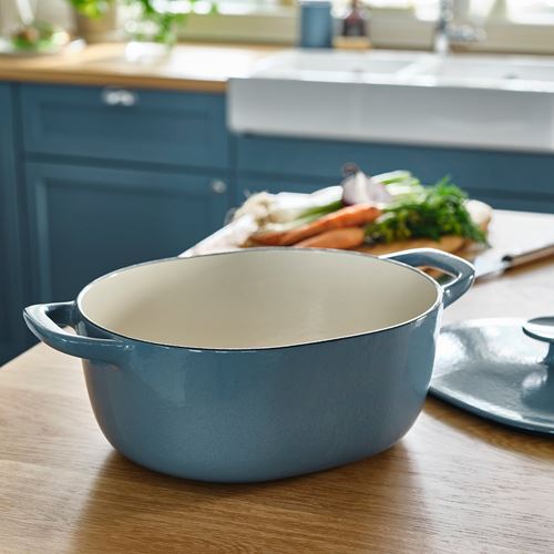 IKEA - VARDAGEN, casserole with lid, enamelled cast iron -light beige/dark grey/blue, 5 l