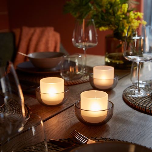 IKEA - TALLTITA, tealight mumluk, gri-buzlu cam