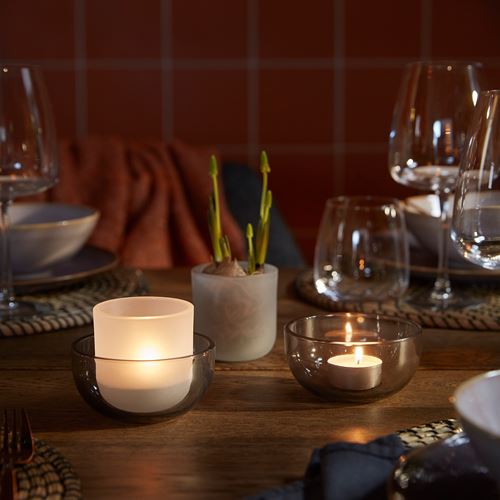 IKEA - TALLTITA, tealight mumluk, gri-buzlu cam