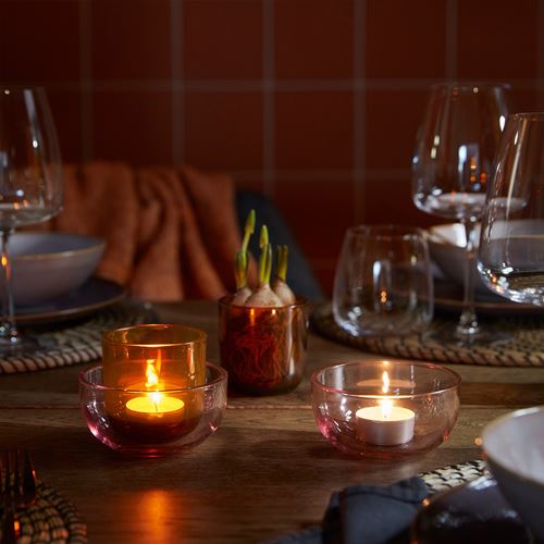IKEA - TALLTITA, tealight mumluk, kahverengi-pembe