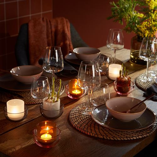 IKEA - TALLTITA, tealight mumluk, kahverengi-pembe