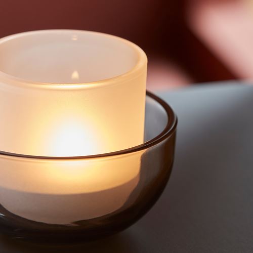 IKEA - TALLTITA, tealight mumluk, gri-buzlu cam