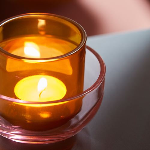 IKEA - TALLTITA, tealight mumluk, kahverengi-pembe