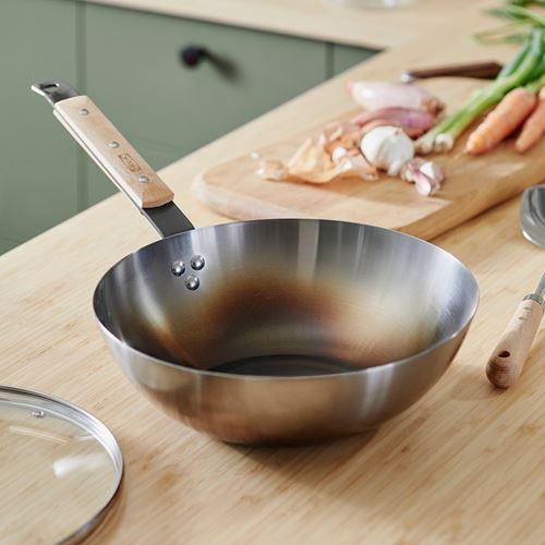 IKEA - VARDAGEN, wok tava, cam-karbon çelik-kayın, 28 cm