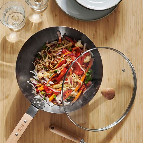 IKEA - VARDAGEN, wok tava, cam-karbon çelik-kayın, 28 cm