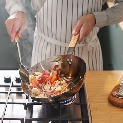 IKEA - VARDAGEN, wok tava, cam-karbon çelik-kayın, 28 cm