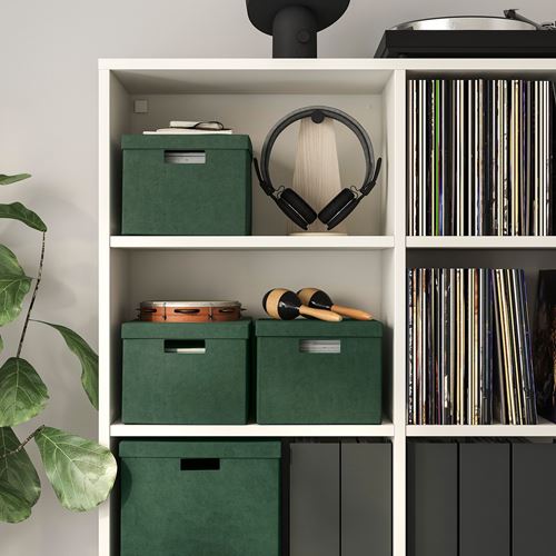 IKEA - GJATTA, kapaklı kutu, kadife koyu yeşil, 25x35x20 cm