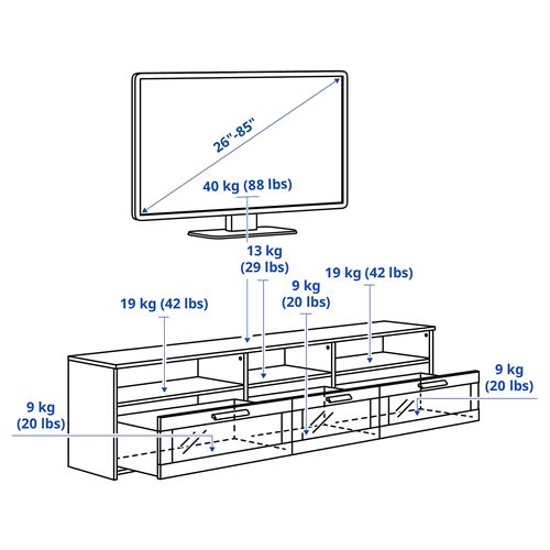 IKEA - BRIMNES, tv sehpası, beyaz, 216x41x54 cm