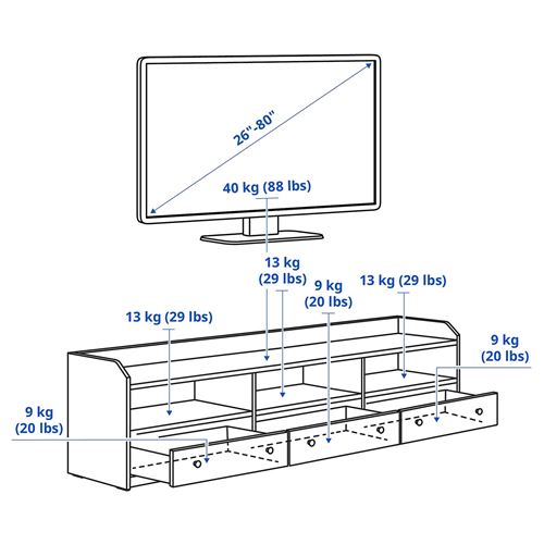 IKEA - HAUGA, tv sehpası, beyaz, 206x46x54 cm