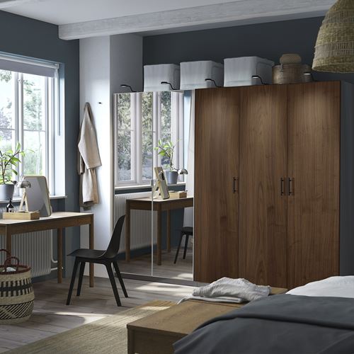 IKEA - PAX/BJÖRNESKOGEN/AHEIM, PAX wardrobe, dark grey-walnut veneer-mirror, 250x60x201 cm