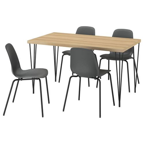 IKEA - SKALSTA, mutfak masası takımı, meşe görünümlü-siyah/gri, 4 sandalyeli