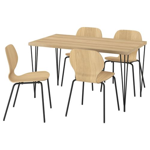 IKEA - SKALSTA, mutfak masası takımı, meşe görünümlü-siyah/gri, 4 sandalyeli