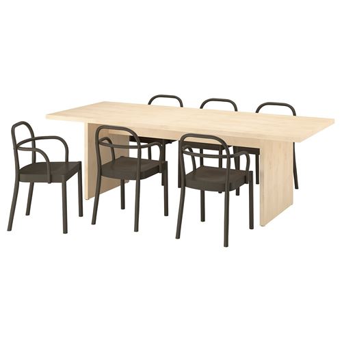 IKEA - BERGSHYTTAN/STOCKHOLM 2025, yemek masası takımı, hafif boyalı efekt huş kaplama-koyu kahve, 6 sandalyeli