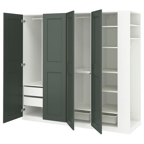 IKEA - PAX/GRIMO, PAX wardrobe, white/grey/green, 220x60x201 cm