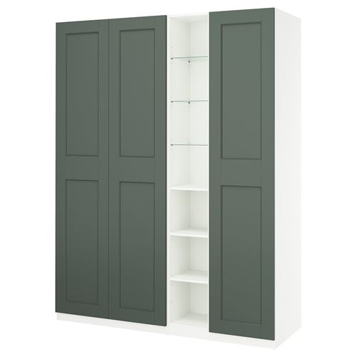 IKEA - PAX/GRIMO, PAX wardrobe, white/grey/green, 185x60x236 cm