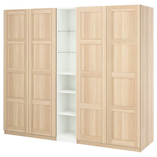 IKEA - PAX/BERGSBO, PAX wardrobe, white-white stained oak effect, 235x60x201 cm