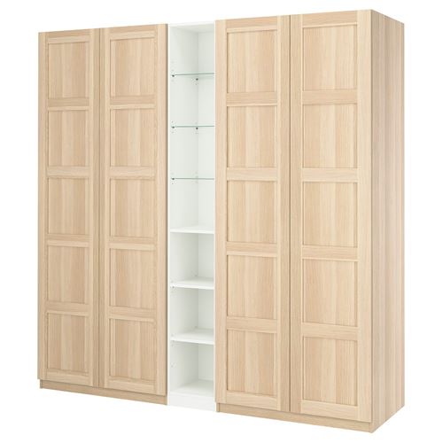IKEA - PAX/BERGSBO, PAX wardrobe, white-white stained oak effect, 235x60x236 cm