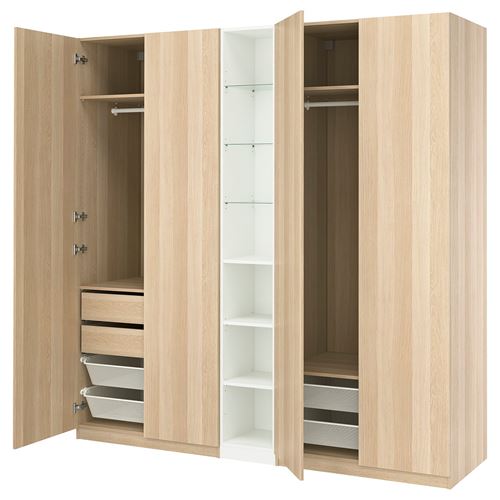 IKEA - PAX/FORSAND, PAX wardrobe, white-white stained oak effect, 235x60x236 cm