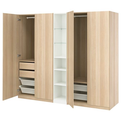 IKEA - PAX/FORSAND, PAX wardrobe, white-white stained oak effect, 235x60x201 cm