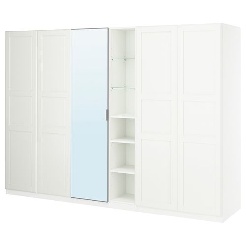 IKEA - PAX/KAMMARTORP/TYSSEDAL, PAX wardrobe, white-mirror glass, 285x60x201 cm