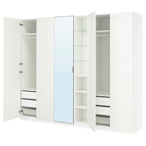 IKEA - PAX/KAMMARTORP/TYSSEDAL, PAX wardrobe, white-mirror glass, 285x60x236 cm