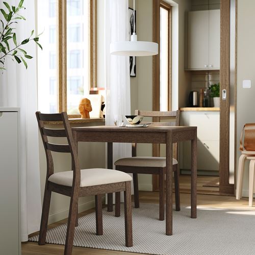 IKEA - TONSTAD, mutfak masası takımı, kahverengi/meşe kaplama-Fridtuna açık bej, 2 sandalyeli