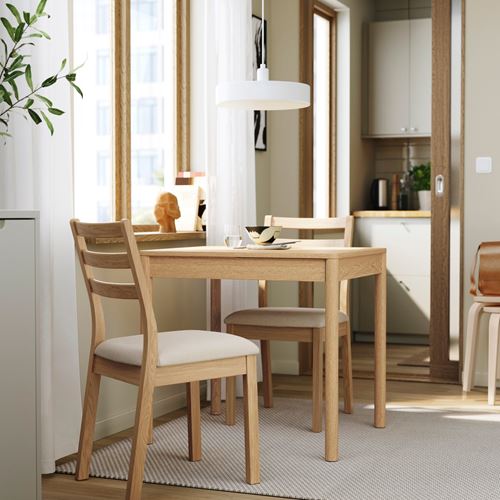 IKEA - TONSTAD, mutfak masası takımı, meşe kaplama-meşe görünümlü/Fridtuna açık bej, 2 sandalyeli