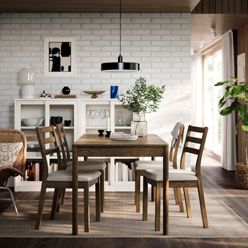 IKEA - TONSTAD, kitchen table set, brown/oak veener-Fridtuna light beige, 4 chairs