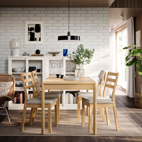 IKEA - TONSTAD, upholstered wooden chair, oak-looking-Fridtuna light beige