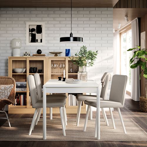 IKEA - TONSTAD, döşemeli ahşap sandalye, Fridtuna açık bej-kırık beyaz