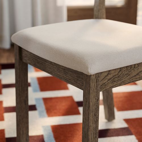 IKEA - TONSTAD, döşemeli ahşap sandalye, kahverengi meşe görünümlü-Fridtuna açık bej