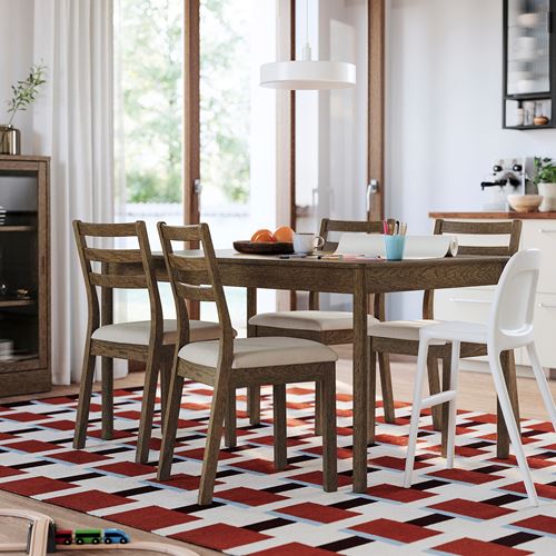 IKEA - TONSTAD, döşemeli ahşap sandalye, kahverengi meşe görünümlü-Fridtuna açık bej