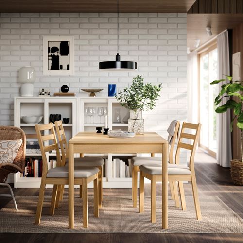 IKEA - TONSTAD, dining set, oak veneer-oak effect/Fridtuna light beige, 4 chairs