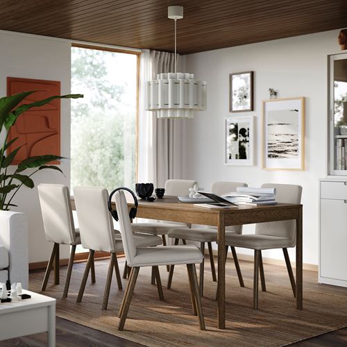 IKEA - TONSTAD, yemek masası takımı, kahverengi/meşe kaplama-Fridtuna açık bej, 6 sandalyeli