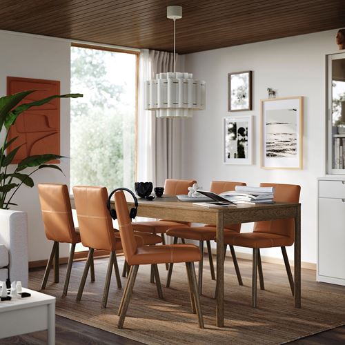 IKEA - TONSTAD, dining set, brown/oak veener-Bomstad gold brown, 6 chairs