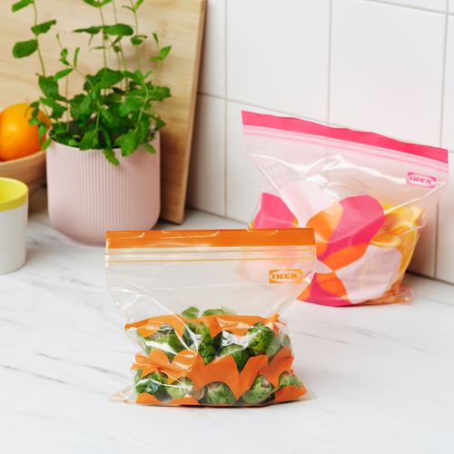 IKEA - ISTAD, kilitlenebilir buzdolabı poşeti, pembe-turuncu, 2,5 lt ve 1,2 lt