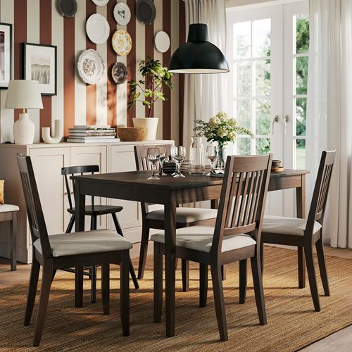 IKEA - NASINGE, extendable dining table, dark brown stained-beech veneer, seats 4-6
