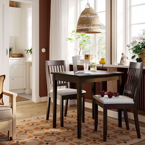 IKEA - NASINGE, mutfak masası takımı, koyu kahve kayın kaplama-Klinda açık bej, 2 sandalyeli